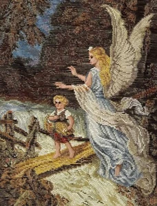 GUARDIAN ANGEL & CHILD CROSSING PERILOUS BRIDGE Needlepoint Tramme Kit 14.5"x19" - Picture 1 of 5
