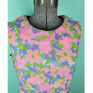 Vintage 1960s Eve Carver Pastel Floral Flowers Day Sun Dress Medium / Large - Picture 1 of 9