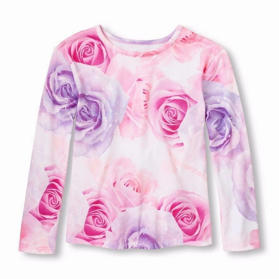 THE CHILDREN'S PLACE ROSE PRINT GIRLS BLOUSE FLOWERS FLORAL TOP  S-5/6   M-7/8  - Image 1 of 1