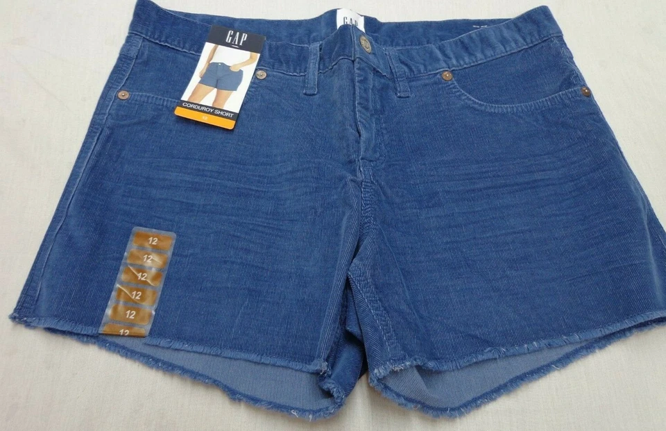 Gap Blue Corduroy Fray Hem Mid-rise Stretchy Shorts Women's Size 12