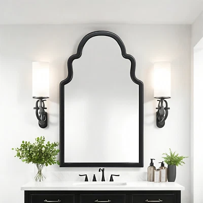 Espejo de pared arqueado 40"x 24" marco de madera elegante espejo de abrigo decoración de baño Foto 1 de 4