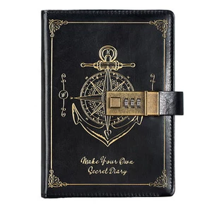 PU Leather Password Book With Lock Diary Book New Notepad Students Gift - Picture 1 of 12