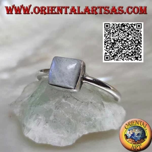 Anello in Argento 925‰ labradorite bianca a fluorescenza blu quadrata su montatu - Foto 1 di 2