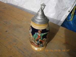 Jagdlicher Krug Bierkrug Reliefkrug Jäger Hund Rebhuhn Gerz ? Merkelbach ? !!! - Bild 1 von 10