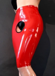 Women Tight Latex Short Dress Skirt Knee Length Open Front Hole Ring BDSM Party - Picture 1 of 5