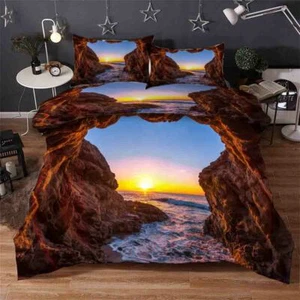 Beautiful Sunrise And Sea 3D Quilt Duvet Doona Cover Set Pillow case Print - Bild 1 von 3
