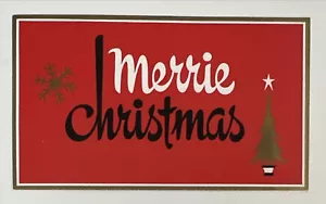 Tarjeta de Navidad vintage de mediados de siglo letras blancas y negras sobre fondo rojo - Imagen 1 de 3