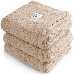 3 Pcs Small Dog Cat Blankets Soft Fleece Pet Throw Sherpa Puppy Bed Cover Beige - Picture 1 of 8