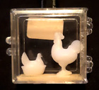 Vintage CHRYSNBON Miniature Set of 2 Chickens - Rooster & Nesting Hen - White