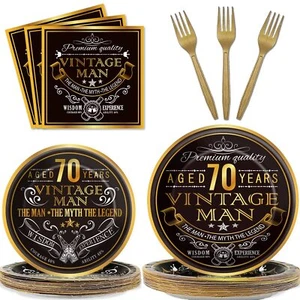 70th Birthday Party Tableware 96 Pcs Vintage 70th Theme Party Supplies - Picture 1 of 7