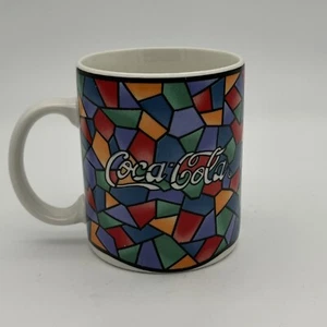 Vintage Coca Cola Mosaik 10 Oz Kaffeebecher Buntglas Muster Gibson 1996 - Bild 1 von 9
