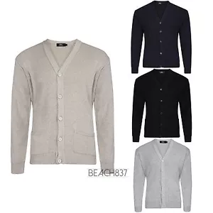 Mens Fine Knit Plain V Neck Buttoned Fashion Grandad Cardigan Top Size S to 5XL - Picture 1 of 9