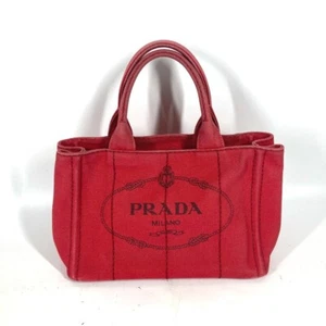 PRADA Logo Canapa SS MINI Bag Tote Bag Hand Bag Canvas Red - Foto 1 di 16
