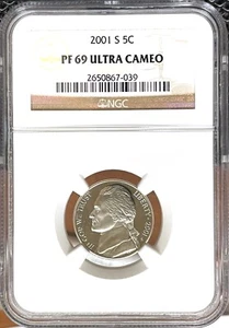 2001-S Proof 5c Jefferson Nickel NGC PF69 Ultra Cameo (Brown Label) - Picture 1 of 4