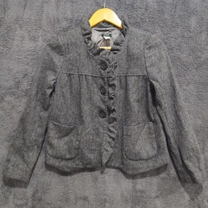 J. Crew Wool Jacket Womens Size 0 Grey Tweed Herringbone Short Style Fully Lined - Picture 1 of 9