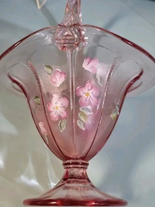 Cesta nupcial Fenton rosa translúcido de gasa mango de cuerda retorcida texturizada usada en excelente estado - Imagen 1 de 7