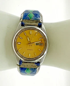 Orologio da uomo NA11 Navajo Seiko152902 Gilbert Nelson argento sterling e pietre intarsiate - Foto 1 di 9