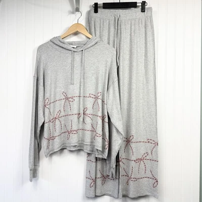 Conjunto de pijama Phil Love Ribbon Loungewear talla L manga larga gris rojo Navidad NUEVO Foto 1 de 4