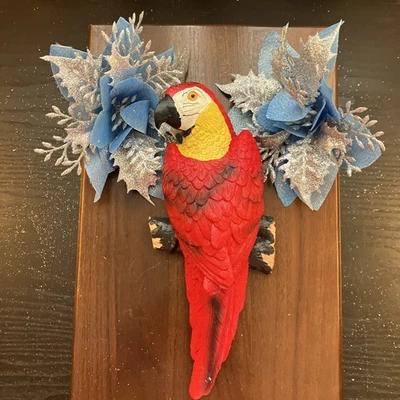 Estátua de pássaro papagaio vermelho simulação interna externa escultura parede árvore decoração arte - Imagem 1 de 4