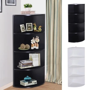 Corner Shelf 4 Tier Unit Wood Freestanding Fan Bookshelf Plant Stand Home Office - Picture 1 of 23