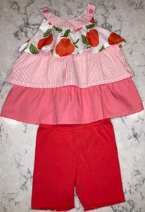 '13 Gymboree Outfit adrette pfirsichfarbene Streifen gemischter Druck Rüschen Top & Biker Short Set - Bild 1 von 4