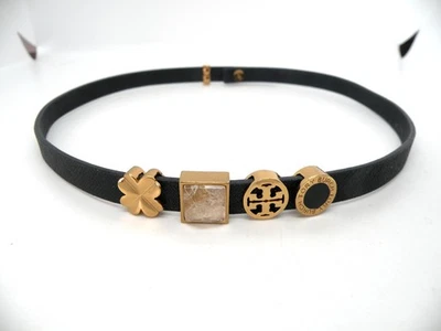 Colar de ouro raro pingente de couro pingente de pedra quartzo trevo assinado por Tory Burch - Imagem 1 de 4