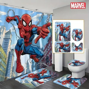 Juego de cortinas de ducha Spiderman alfombra antideslizante inodoro forma de U tapa baño decoración - Imagen 1 de 1