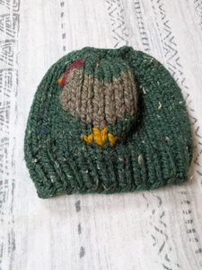 Wool Beanie Hat Chicken Rooster Hand Made Crocheted Knit Winter - Picture 1 of 7