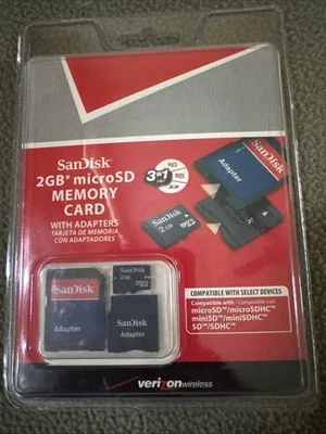 Sandisk 2GB Memory 3 in 1 MicroSD Card Adapters Verizon Wireless Digital New - Image 1 of 2