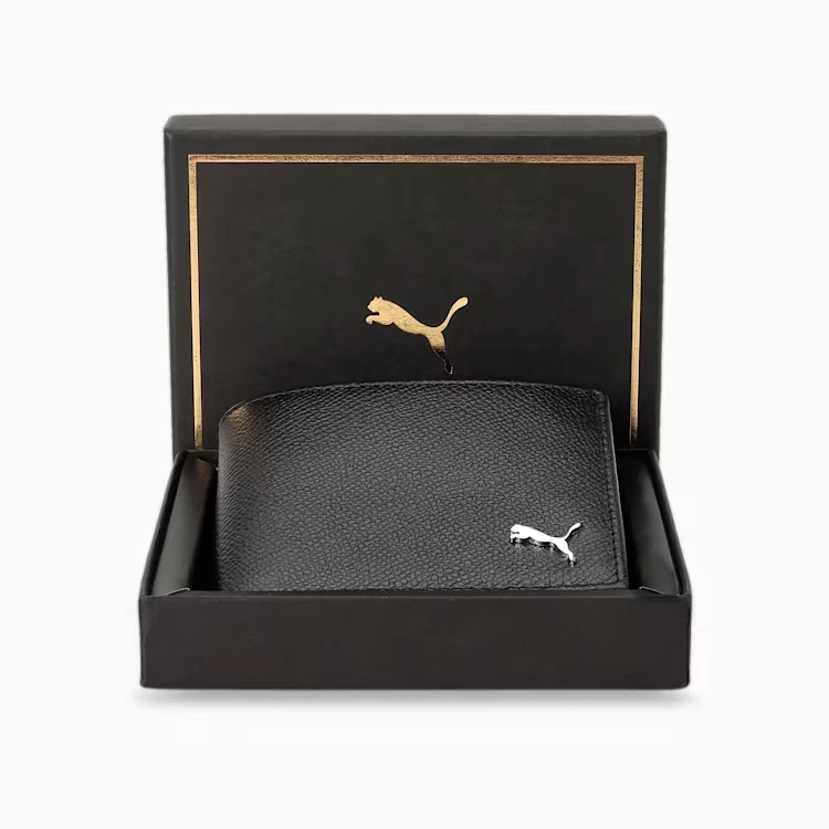 Cartera de cuero texturizado plegable Puma para hombre con logotipo de metal negra - Puma Original Foto 1 de 4