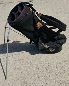 Vintage PING Hoofer Golf Club Stand Bag Black & White DUAL STRAPS 4 Way - Picture 1 of 6