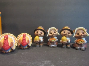 Hallmark Pilgrim 2 SETS OF Squirrel & Set of 2 Turkey Salt & Pepper Shakers - Picture 1 of 10