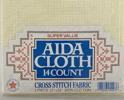 14 count 12x12" AIDA  Cloth Cross Stitch Fabric Ivory 100  Cotton New sealed - Image 1 of 3