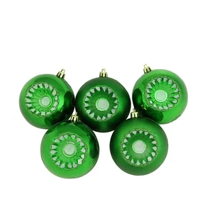 Northlight 5ct Shiny Matte Green Retro Reflector Christmas Ball Ornaments 3.25" - Picture 1 of 1