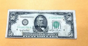 U.S. PAPER CURRENCY ~ ERROR NOTE - 1950 ~ $50 BILL ~ D01861789A - Picture 1 of 6