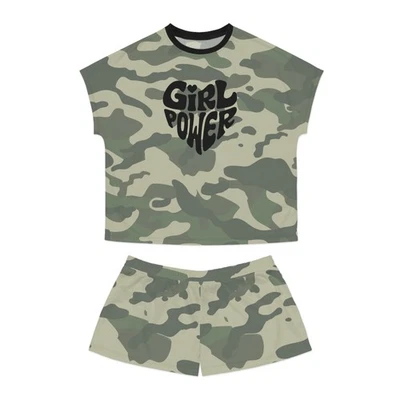 Conjunto de pijama camuflado verde coração Girl Power, conjunto de camuflagem combinando para dormir - Imagem 1 de 4