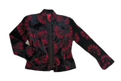 JS Collections Floral Black and Red Women's Jacket size 6 - Image 1 of 4