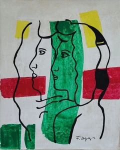 Pintura al óleo cubista sobre lienzo firmada por Fernand Léger - Arte moderno francés - Imagen 1 de 4