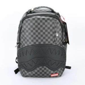 Sprayground Shark Henny Sharks in Paris Leather Backpack Unisex Plaid Black - Picture 1 of 9