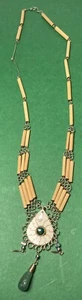 Handmade Silver Tone Wire Work Bamboo Beaded Black Gemstone Peruvian Necklace - Picture 1 of 9