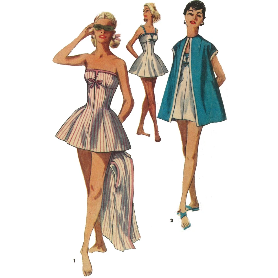 1950s Pattern, Women's Skirted Bathing Suit Swim Suit Beach Coat - Multi-sizes - Image 1 of 1