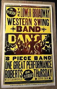 1988 Hatch Show Estampado Robert's Western World Lower Broadway Western Swing Band - Imagen 1 de 1