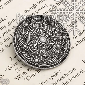 Viking Norse Dragon Broa Shield Brooch Silver Tone - Picture 1 of 7