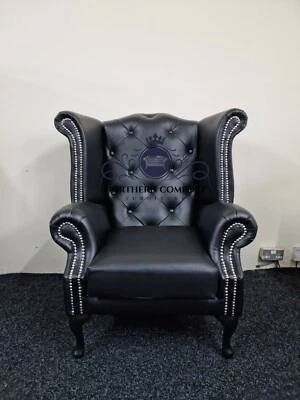Chesterfield Queen Anne Wingback Chair in Bonded Leather - Image 1 of 4