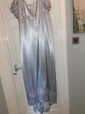 REGENCY ERA FORMAL/EVENING DRESS, RE-ENACTMENT, SILVER COLOUR SATIN, SIZE 18/20,