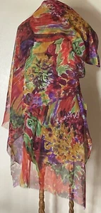 Sheer Rainbow Abstract Watercolor Chiffon Type Fabric-Drapes Well-2.8 Yards - Picture 1 of 9