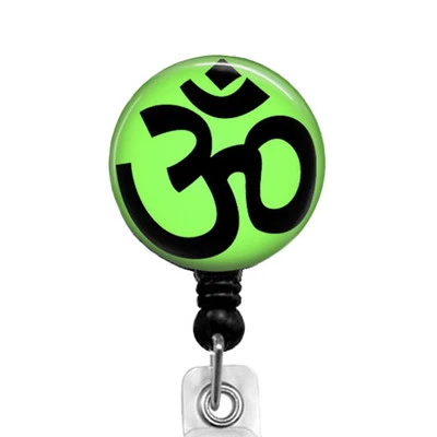 Carrete de insignia retráctil símbolo de yoga verde OM, carrete de insignia de identificación, insignia de nombre 700B Foto 1 de 3