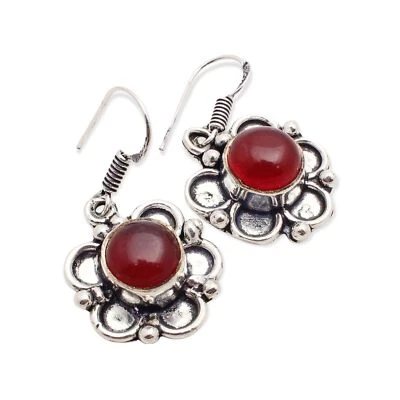 Rosso Onice Gemma Design Handmade Gioielli Pendenti Orecchino 2.2cm E-9288 - Immagine 1 di 4