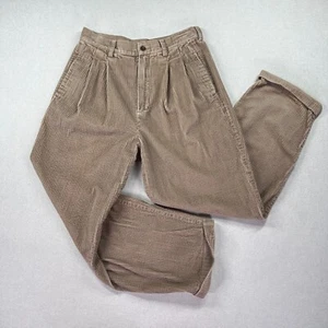 VTG Eddie Bauer Pants Womens Sz 10 Petite Brown Pleated Wide Wale Cuffed Hiking - Picture 1 of 16
