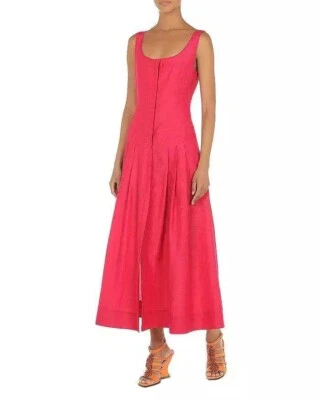 Maxi Vestido Alberta Ferretti Frontal Cremallera Acampanado Midi Plisado Sin Mangas Rosa Talla 6 Foto 1 de 4